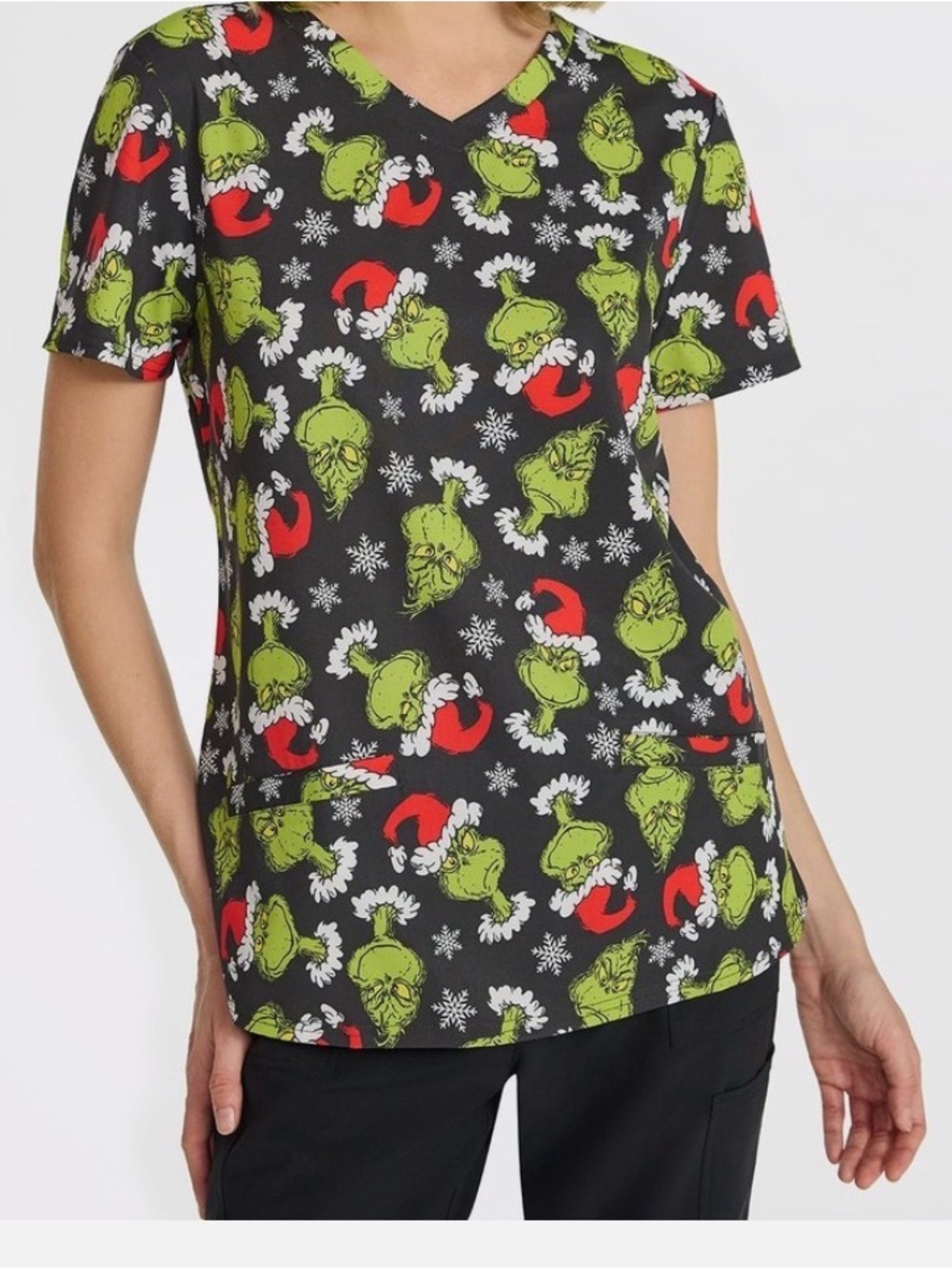 Dr. Seuss Grinch Women's Print V Neck Scrub Top~NWT~Size Small
